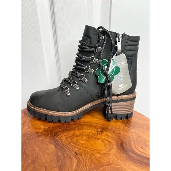 Spring Step Black Leather Lace-Up Ankle Boots Rockies Size 37 Side Zip Rugged