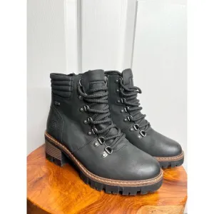 Spring Step Black Leather Lace-Up Ankle Boots Rockies Size 37 Side Zip Rugged