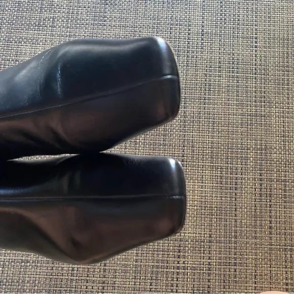 STAUD Black Leather Chess side zip heeled ankle boots booties