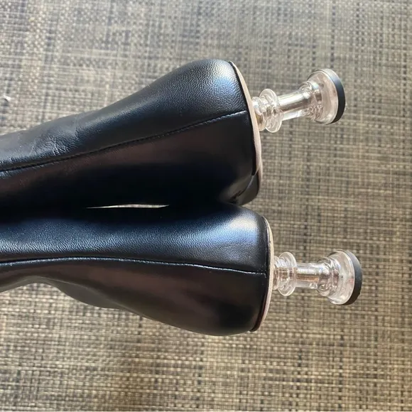 STAUD Black Leather Chess side zip heeled ankle boots booties