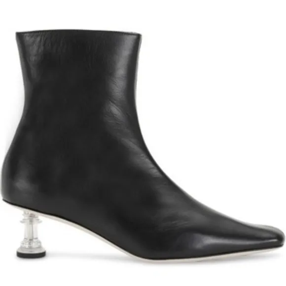 STAUD Black Leather Chess side zip heeled ankle boots booties