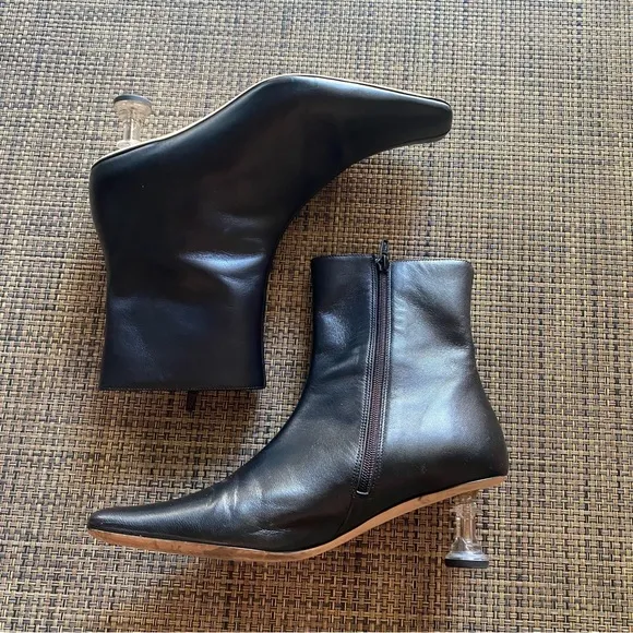 STAUD Black Leather Chess side zip heeled ankle boots booties