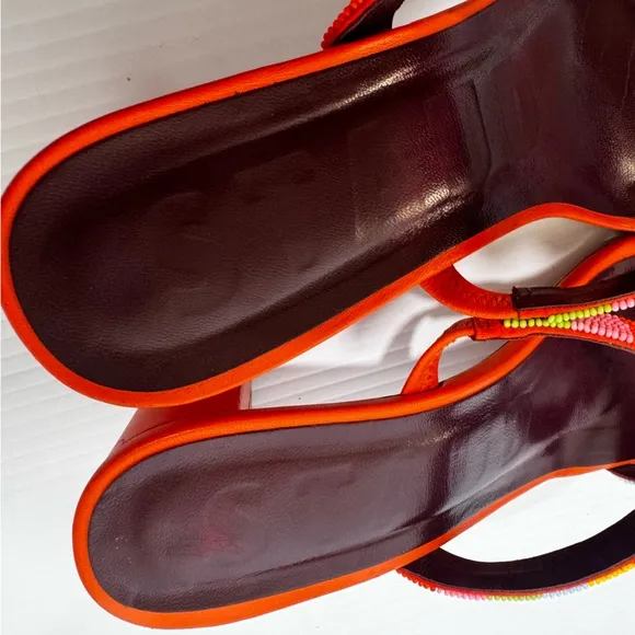 Staud Frankie Orange Leather Beaded Heeled Sandals Size 40 1/2
