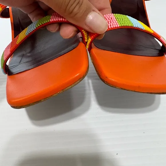 Staud Frankie Orange Leather Beaded Heeled Sandals Size 40 1/2