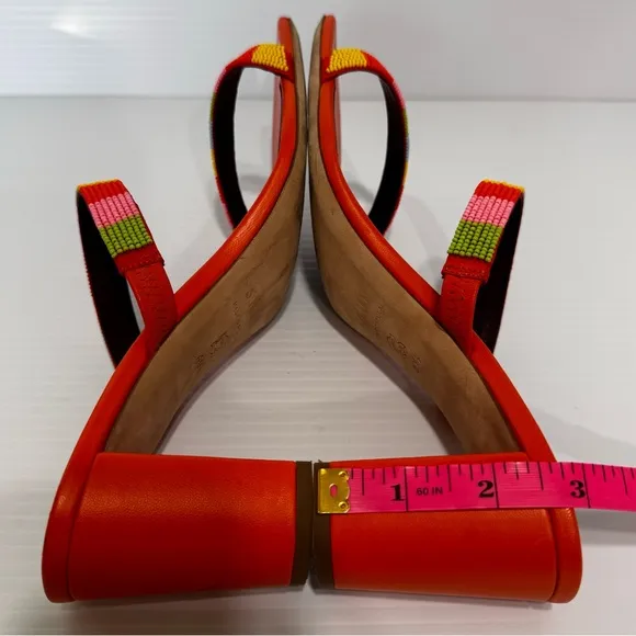 Staud Frankie Orange Leather Beaded Heeled Sandals Size 40 1/2
