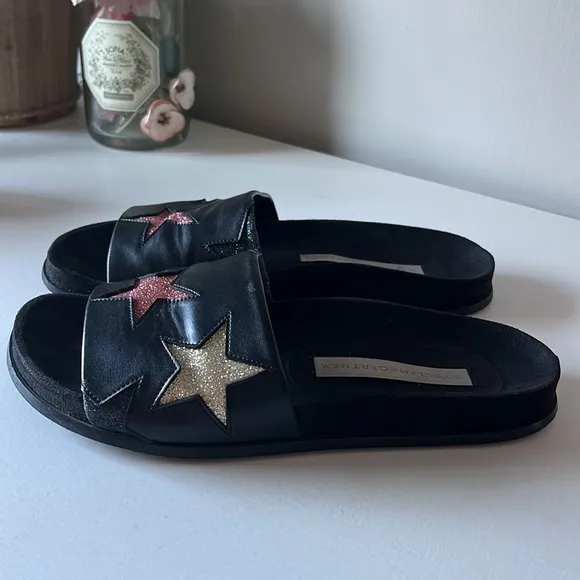 Stella McCartney black slides star design size 7