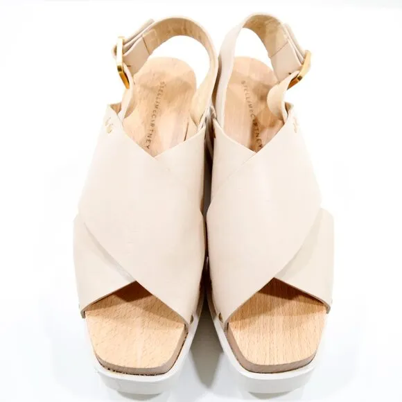 Stella McCartney Percy Beige Leather Chunky 3.5&quot; Platform Sandals - 8.5/EU 38.5