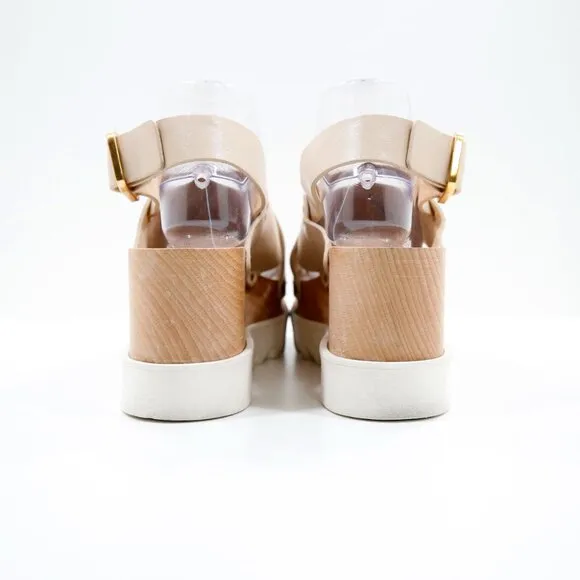 Stella McCartney Percy Beige Leather Chunky 3.5&quot; Platform Sandals - 8.5/EU 38.5