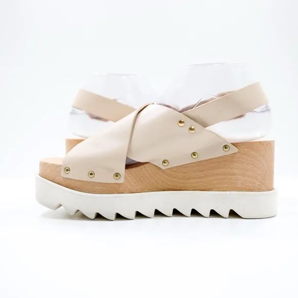 Stella McCartney Percy Beige Leather Chunky 3.5&quot; Platform Sandals - 8.5/EU 38.5