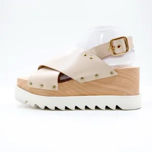 Stella McCartney Percy Beige Leather Chunky 3.5&quot; Platform Sandals - 8.5/EU 38.5