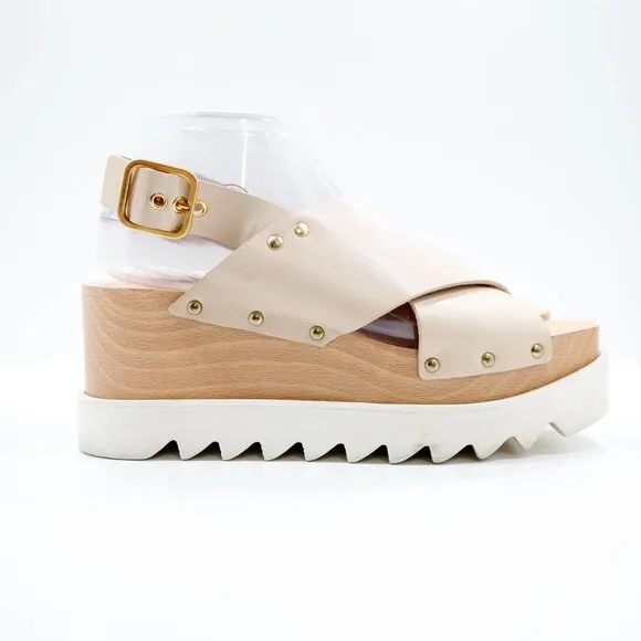 Stella McCartney Percy Beige Leather Chunky 3.5&quot; Platform Sandals - 8.5/EU 38.5