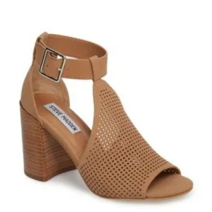 STEVE MADDEN Camel Leather Block Heel Sandals