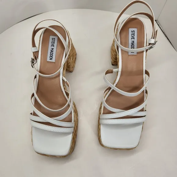 Steve Madden chunky sandals 9.5 white strappy Belise platform heels Y2K new $119