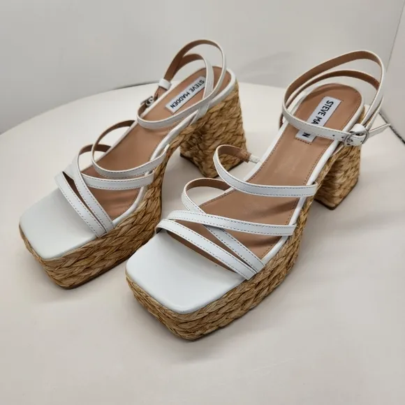 Steve Madden chunky sandals 9.5 white strappy Belise platform heels Y2K new $119