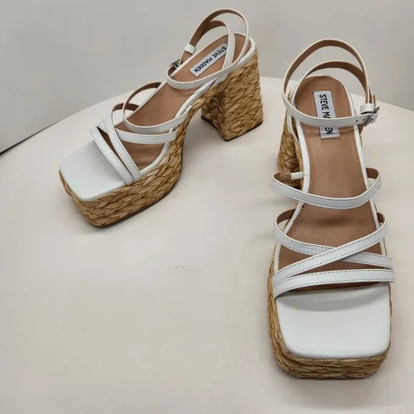 Steve Madden chunky sandals 9.5 white strappy Belise platform heels Y2K new $119