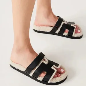 Steve Madden Faux Shearling Slide Sandal Slip On Minimalist Cozy Mayven Black 8