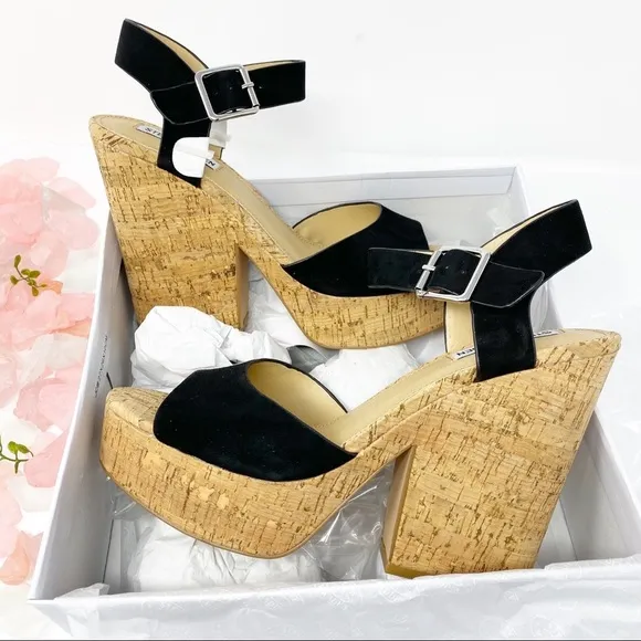 Steve Madden Jess Leather Chunky Platform Heels Black …