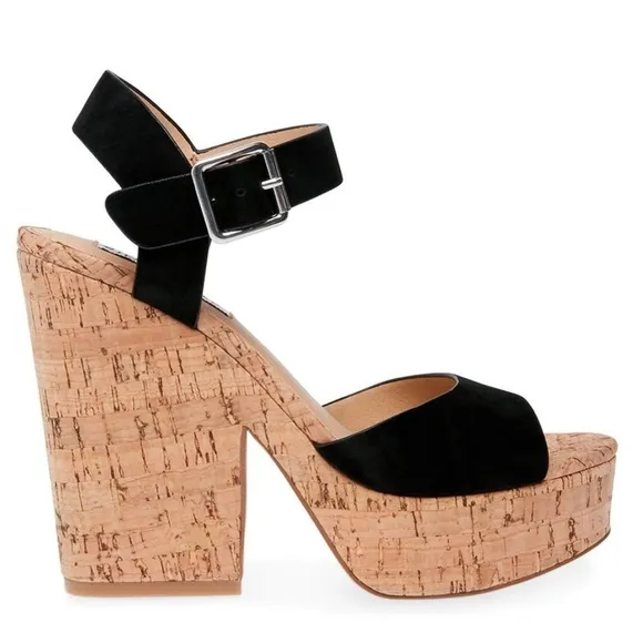 Steve Madden Jess Leather Chunky Platform Heels Black …