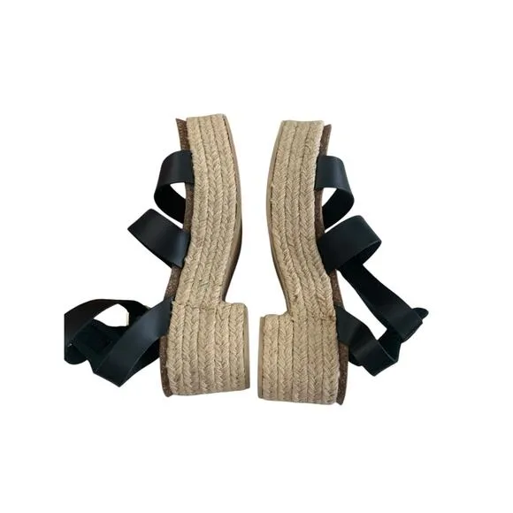 Steve Madden Kelton Black Leather Sandals Chunky Platform Heel Raffia NWOT sz 10