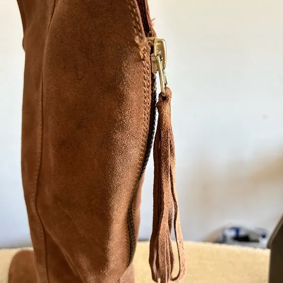Steve Madden l 8.5 Suede Leather Exposed Back Zipper Knee High Flats Boots