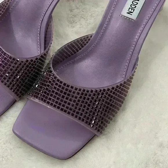 Steve Madden Purple Rhinestone Block Heel Slides