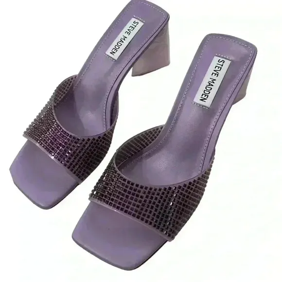 Steve Madden Purple Rhinestone Block Heel Slides