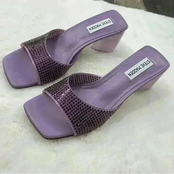 Steve Madden Purple Rhinestone Block Heel Slides