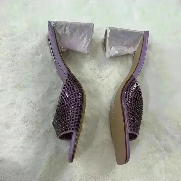 Steve Madden Purple Rhinestone Block Heel Slides