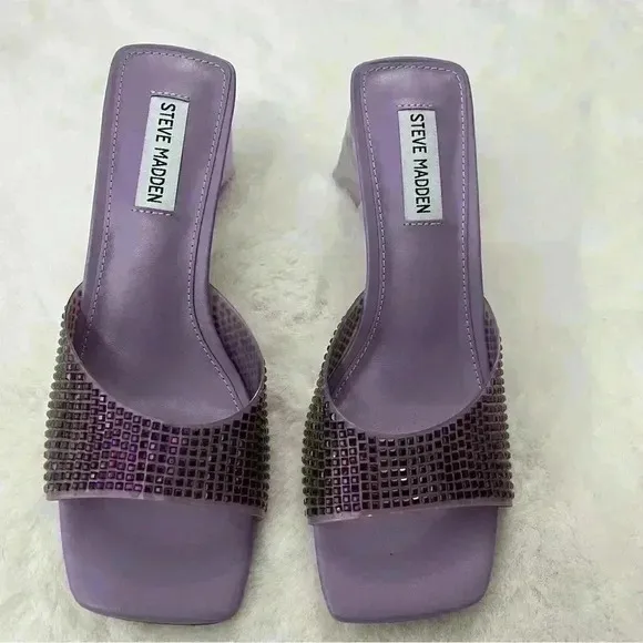 Steve Madden Purple Rhinestone Block Heel Slides