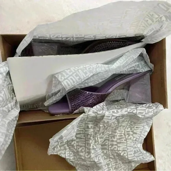 Steve Madden Purple Rhinestone Block Heel Slides