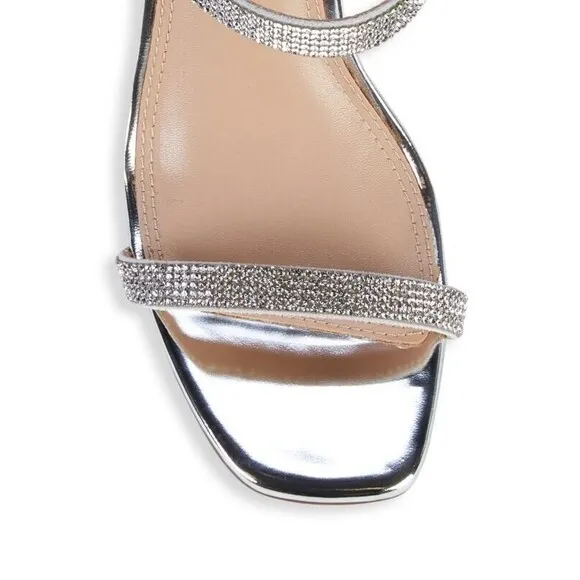 Steve Madden Rhinestone Embellished Mule Sandals Leather Metallic Silver Size 8