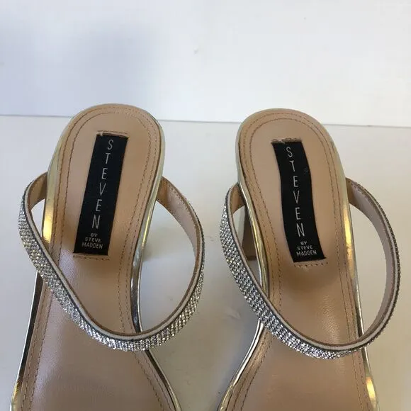 Steve Madden Rhinestone Embellished Mule Sandals Leather Metallic Silver Size 8