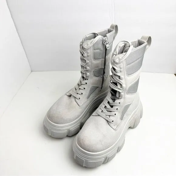 STEVE MADDEN Rivka Bone Lace Up Side Zip Closure Leather Combat Boots Size 7.5
