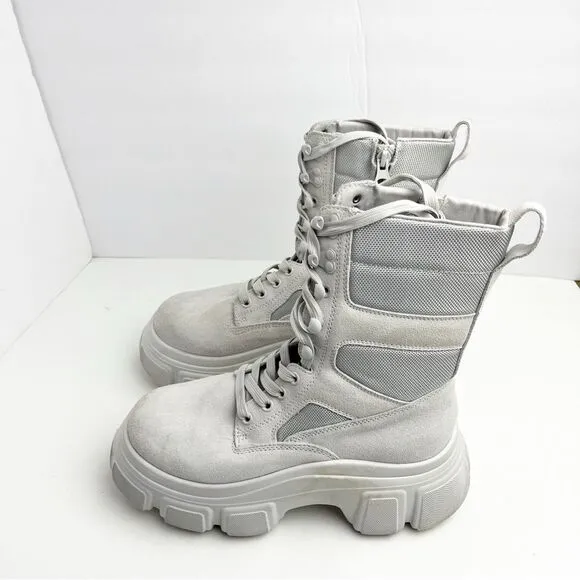 STEVE MADDEN Rivka Bone Lace Up Side Zip Closure Leather Combat Boots Size 7.5