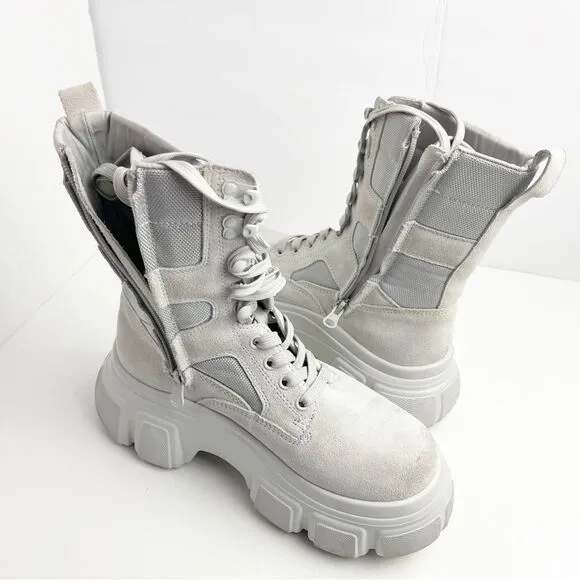 STEVE MADDEN Rivka Bone Lace Up Side Zip Closure Leather Combat Boots Size 7.5