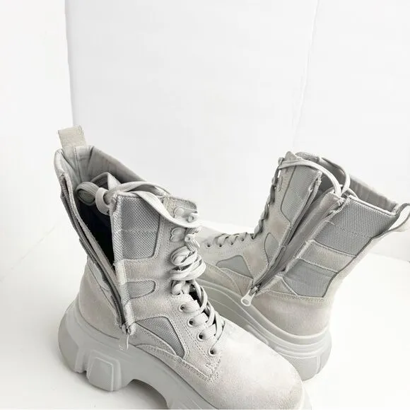 STEVE MADDEN Rivka Bone Lace Up Side Zip Closure Leather Combat Boots Size 7.5