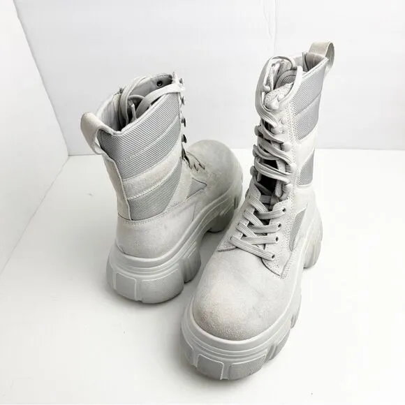 STEVE MADDEN Rivka Bone Lace Up Side Zip Closure Leather Combat Boots Size 7.5