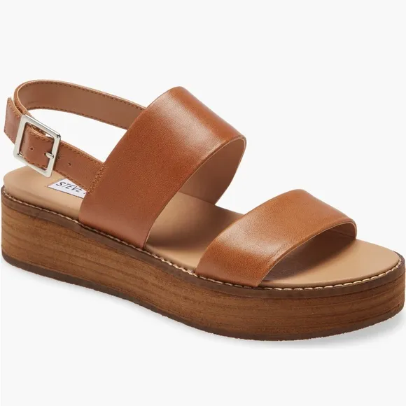 Steve Madden Teenie Flatform Wedge Sandals In Cognac Leather