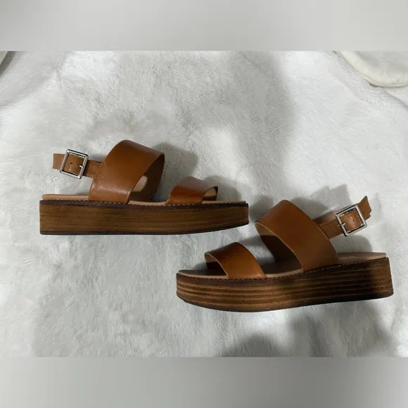 Steve Madden Teenie Flatform Wedge Sandals In Cognac Leather