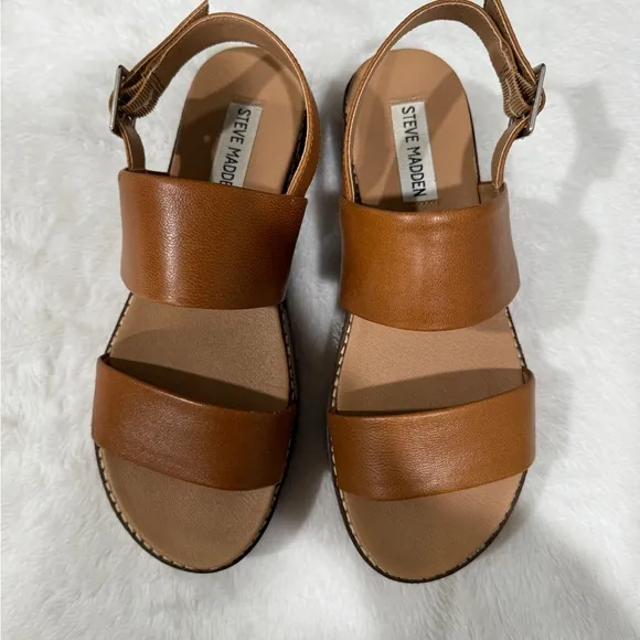 Steve Madden Teenie Flatform Wedge Sandals In Cognac Leather