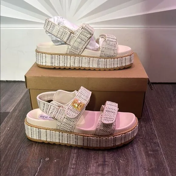 Steve Madden Women's Bigmona Platform Footbed Sandals In Beige Multi Size 9.5