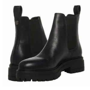 STEVE MADDEN Womens Black Leather Grunge Chelsea Lug Sole Platform Ankle Boots