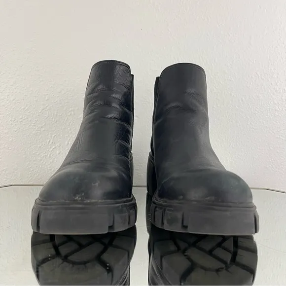 STEVE MADDEN Womens Black Leather Grunge Chelsea Lug Sole Platform Ankle Boots