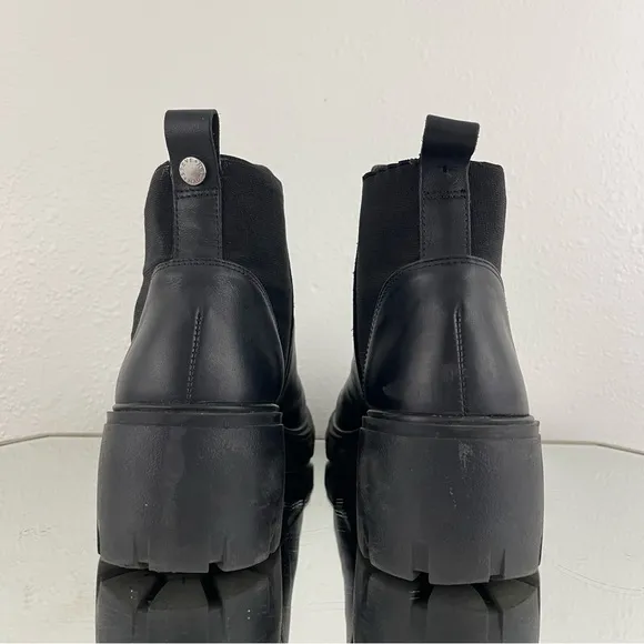 STEVE MADDEN Womens Black Leather Grunge Chelsea Lug Sole Platform Ankle Boots