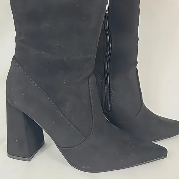Steve Madden Women's Irina Over The Knee Boots Black Microfiber Stretch Zip Sz 6