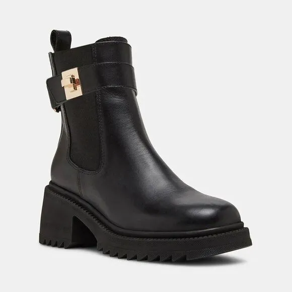 Steve Madden Gates Chelsea Women's Size 6 Black Leather Block Heel Boots ZPO1681