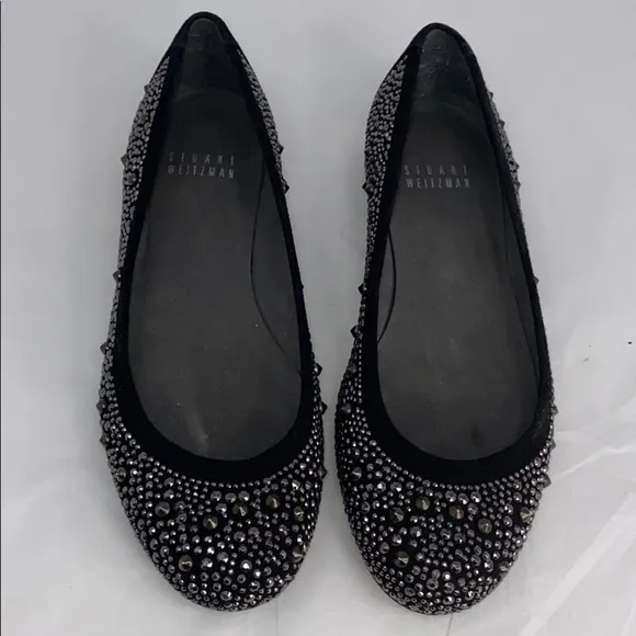 Stuart Weitzman 6.5 Nubeads Haze Black Suede Flats