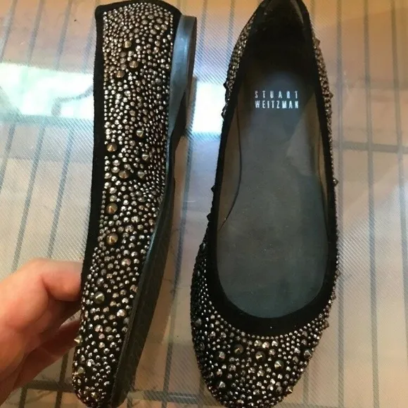 Stuart Weitzman 6.5 Nubeads Haze Black Suede Flats