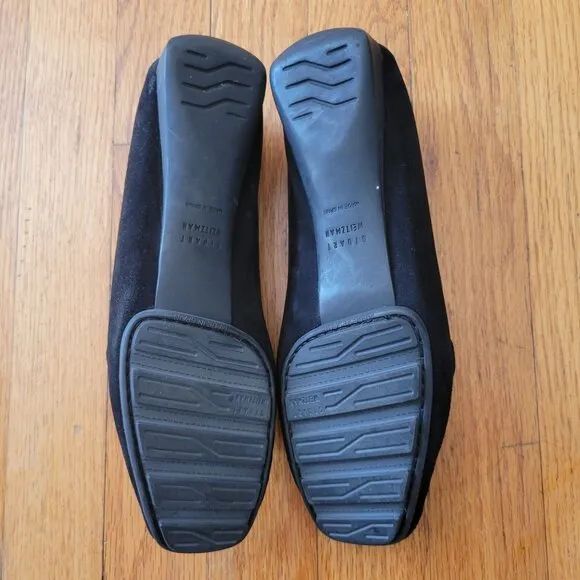 Stuart Weitzman 6.5M Black Suede Leather Square Toe Buckle Accent Flats
