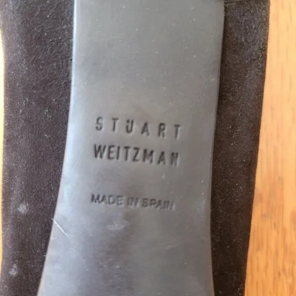 Stuart Weitzman 6.5M Black Suede Leather Square Toe Buckle Accent Flats